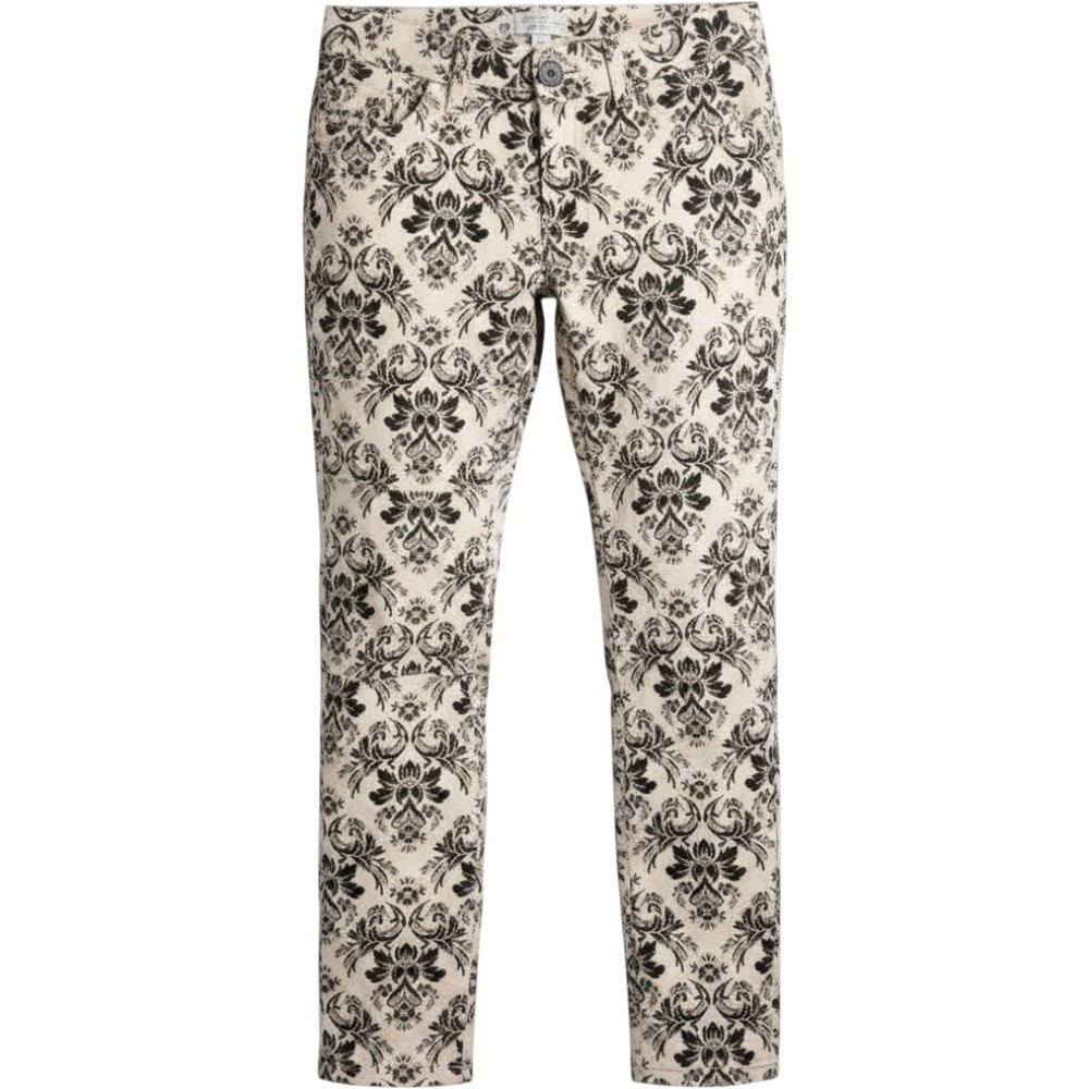 Free People Women Skinny Jeans Damask Print 25 Cream Black Boho Edgy Ornate Chic